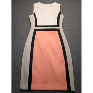 Calvin Klein Womens Colorblock Sleeveless Sheath Dress Peach Cream Black Size 6